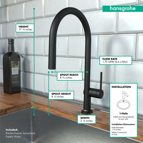 Hansgrohe 72800671 Talis N High Arc Kitchen Faucet, O-Style 2-Spray Pull-Down, 1.75 GPM in Matte Black