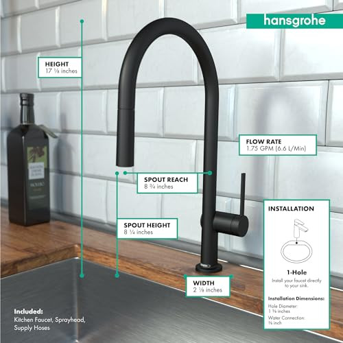 Hansgrohe 72857671 Talis N High Arc Kitchen Faucet, O-Style 2-Spray Pull-Down, 1.5 GPM in Matte Black