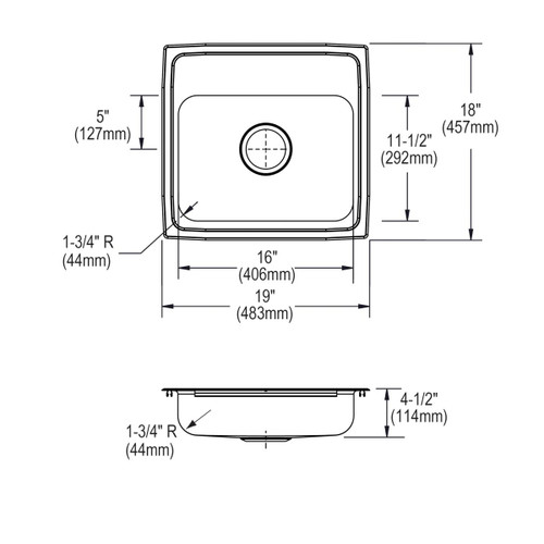 Elkay Lustertone Classic Stainless Steel 19" x 18" x 4-1/2", 3-Hole Single Bowl Drop-in ADA Sink