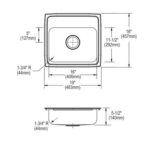 Elkay Lustertone Classic Stainless Steel 19" x 18" x 5-1/2" 1-Hole Single Bowl Drop-in ADA Sink with Quick-clip