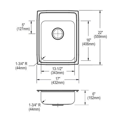 Elkay Lustertone Classic Stainless Steel 17" x 22" x 6", 0-Hole Single Bowl Drop-in ADA Sink with Quick-clip