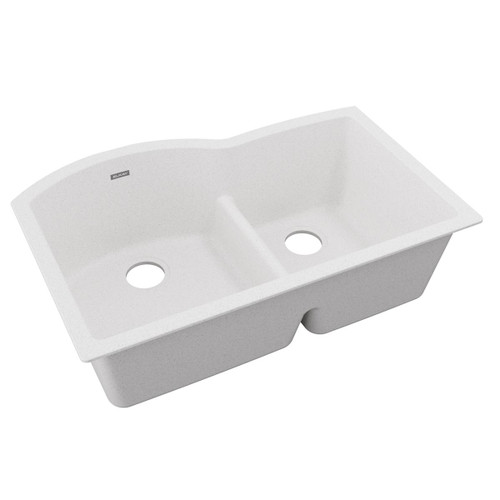 Elkay Quartz Classic 33" x 22" x 10" Offset 60/40 Double Bowl Undermount Sink with Aqua Divide White