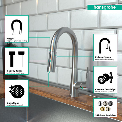 Hansgrohe 72815801 Talis S Prep Kitchen Faucet, 2-Spray Pull-Down, 1.75 GPM in Steel Optic Hansgrohe 72815801 Talis S Prep Kitchen Faucet, 2-Spray Pull-Down, 1.75 GPM in Steel Optic