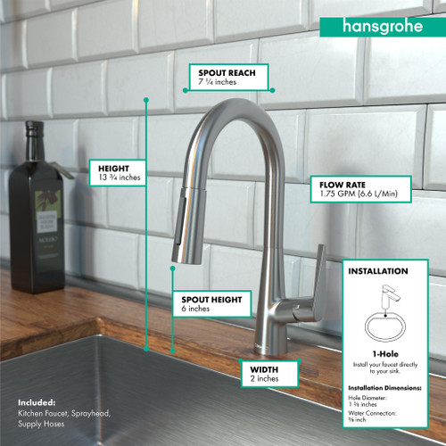 Hansgrohe 72815801 Talis S Prep Kitchen Faucet, 2-Spray Pull-Down, 1.75 GPM in Steel Optic Hansgrohe 72815801 Talis S Prep Kitchen Faucet, 2-Spray Pull-Down, 1.75 GPM in Steel Optic