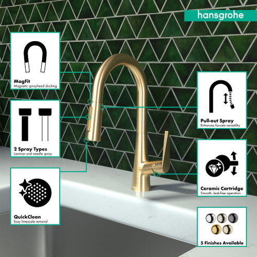Hansgrohe 72815251 Talis S Prep Kitchen Faucet, 2-Spray Pull-Down, 1.75 GPM in Brushed Gold Optic
