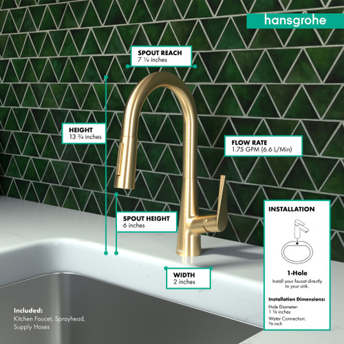 Hansgrohe 72815251 Talis S Prep Kitchen Faucet, 2-Spray Pull-Down, 1.75 GPM in Brushed Gold Optic