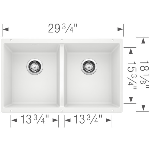 Blanco 516320 Precis 16" Equal Double Bowl - White Undermount Blanco 516320 Precis 16" Equal Double Bowl - White Undermount
