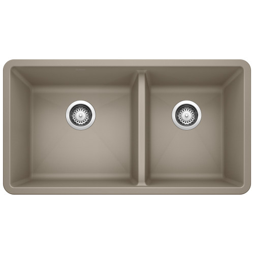 Blanco 441296: Precis Collection 33" Undermount 60/40 Double Bowl Kitchen Sink - Truffle
