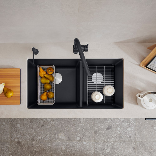 Blanco 442926: Precis Collection 33" Undermount 60/40 Double Bowl Kitchen Sink - Coal Black Blanco 442926: Precis Collection 33" Undermount 60/40 Double Bowl Kitchen Sink - Coal Black