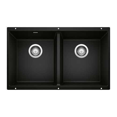 Blanco 442927: Precis Collection 30" 50/50 Double Bowl Kitchen Sink - Coal Black