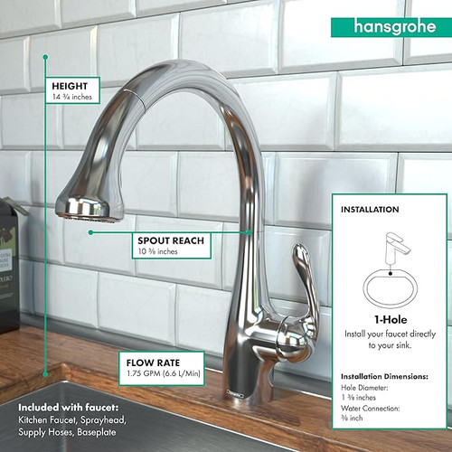 Hansgrohe 04066000 Allegro E Gourmet High Arc Kitchen Faucet, 2-Spray Pull-Down, 1.75 GPM in Chrome Hansgrohe 04066000 Allegro E Gourmet High Arc Kitchen Faucet, 2-Spray Pull-Down, 1.75 GPM in Chrome