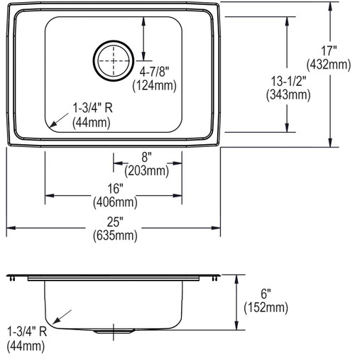 Elkay Lustertone Classic Stainless Steel 25" x 17" x 6", FR2-Hole Single Bowl Drop-in Classroom ADA Sink
