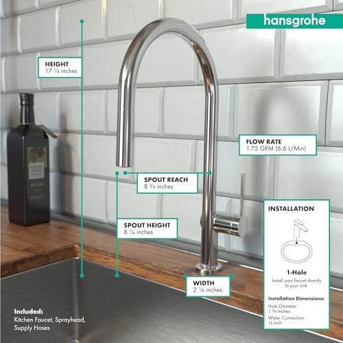 Hansgrohe 72857001 Talis N High Arc Kitchen Faucet, O-Style 2-Spray Pull-Down, 1.5 GPM in Chrome
