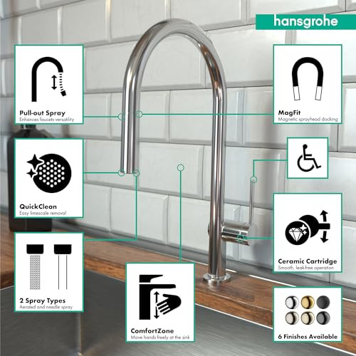 Hansgrohe 72857001 Talis N High Arc Kitchen Faucet, O-Style 2-Spray Pull-Down, 1.5 GPM in Chrome