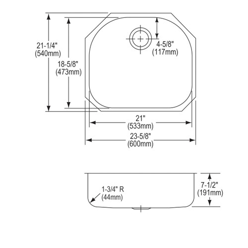 Elkay Lustertone Classic Stainless Steel, 23-5/8" x 21-1/4" x 7-1/2", Single Bowl Undermount Sink Kit