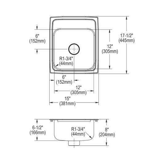 Elkay Lustertone Classic Stainless Steel 15" x 17-1/2" x 6-1/2", 3-Hole Single Bowl Drop-in ADA Sink with Perfect Drain
