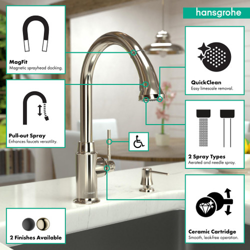 Hansgrohe 04215830 Talis C High Arc Kitchen Faucet, 2-Spray Pull-Down, 1.75 GPM in Polished Nickel