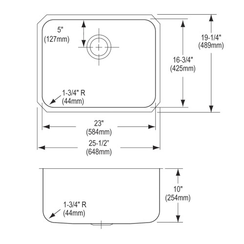 Elkay Lustertone Classic Stainless Steel 25-1/2" x 19-1/4" x 10" Single Bowl Undermount Sink