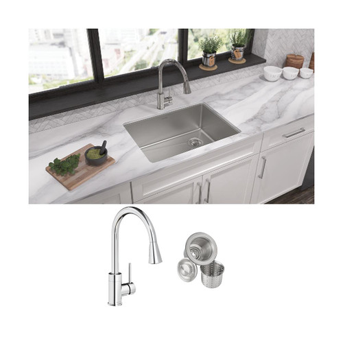 Elkay Crosstown 18 Gauge Stainless Steel 25-1/2" x 18-1/2" x 9" Single Bowl Undermount Sink & Faucet Kit with Drain