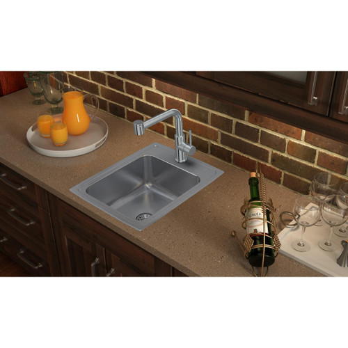 Elkay Lustertone Classic Stainless Steel 17" x 22" x 7-5/8", 3-Hole Single Bowl Drop-in Sink with Perfect Drain