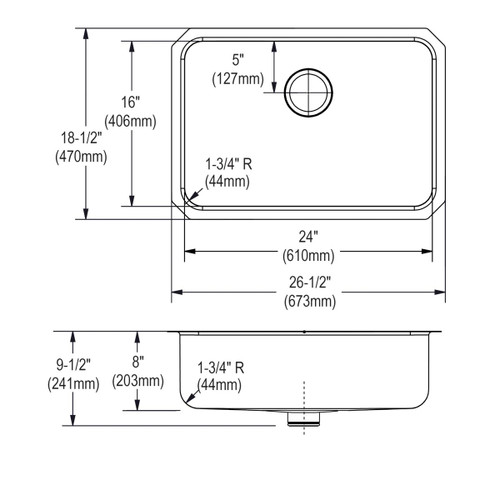 Elkay Lustertone Classic Stainless Steel 26-1/2" x 18-1/2" x 8" Single Bowl Undermount Sink with Perfect Drain