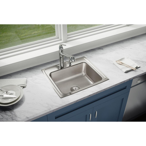 Elkay Lustertone Classic Stainless Steel 22" x 19-1/2" x 7-5/8", 1-Hole Single Bowl Drop-in Sink with Quick-clip