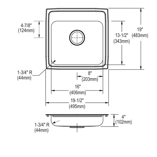 Elkay Lustertone Classic Stainless Steel 19-1/2" x 19" x 4", 0-Hole Single Bowl Drop-in ADA Sink with Quick-clip