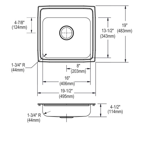 Elkay Lustertone Classic Stainless Steel 19-1/2" x 19" x 4-1/2" 1-Hole Single Bowl Drop-in ADA Sink