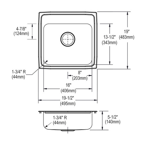 Elkay Lustertone Classic Stainless Steel 19-1/2" x 19" x 5-1/2", OS4-Hole Single Bowl Drop-in ADA Sink