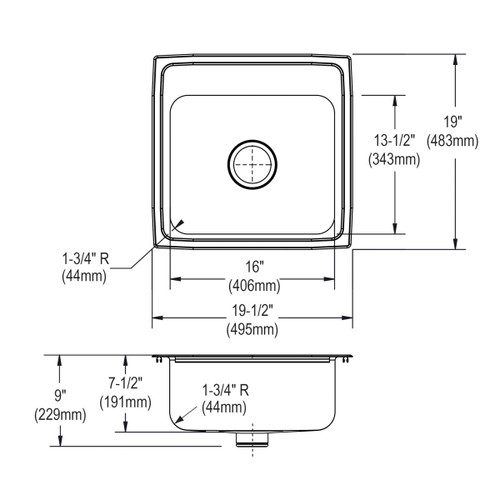 Elkay Lustertone Classic Stainless Steel 19-1/2" x 19" x 7-1/2", MR2-Hole Single Bowl Drop-in Sink with Perfect Drain