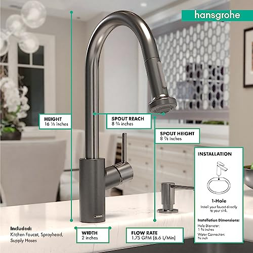 Hansgrohe 14877341 Talis S2 High Arc Kitchen Faucet, 2-Spray Pull-Down, 1.75 GPM in Brushed Black Chrome