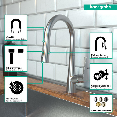 Hansgrohe 72813801 Talis S High Arc Kitchen Faucet, 2-Spray Pull-Down, 1.75 GPM in Steel Optic Hansgrohe 72813801 Talis S High Arc Kitchen Faucet, 2-Spray Pull-Down, 1.75 GPM in Steel Optic