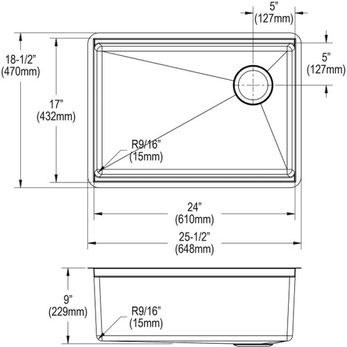 Elkay Crosstown 16 Gauge Workstation Stainless Steel 25-1/2" x 18-1/2" x 9" Single Bowl Undermount Sink Kit