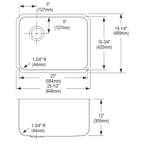 Elkay Lustertone Classic Stainless Steel 25-1/2" x 19-1/4" x 12" Single Bowl Undermount Sink with Left Drain