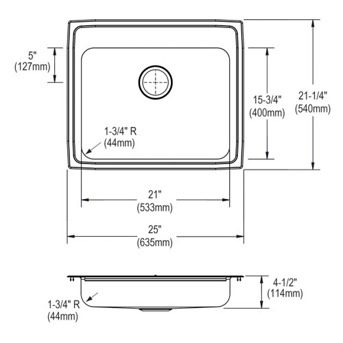 Elkay Lustertone Classic Stainless Steel 25" x 21-1/4" x 4-1/2", Single Bowl Drop-in ADA Sink