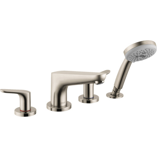 Hansgrohe 4766820 Focus 4-Hole Roman Tub Set Trim with 1.8 GPM Handshower in Brushed Nickel