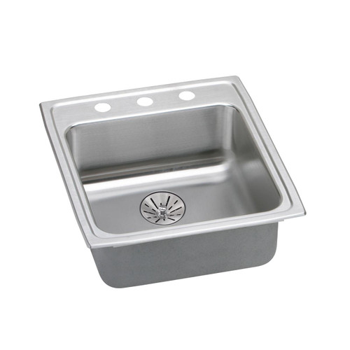 Elkay Lustertone Classic Stainless Steel 19-1/2" x 22" x 6-1/2" 3-Hole Single Bowl Drop-in ADA Sink with Perfect Drain and Quick-clip