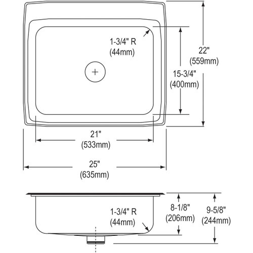 Elkay Lustertone Classic Stainless Steel 25" x 22" x 8-1/8" MR2-Hole Single Bowl Drop-in Sink with Perfect Drain