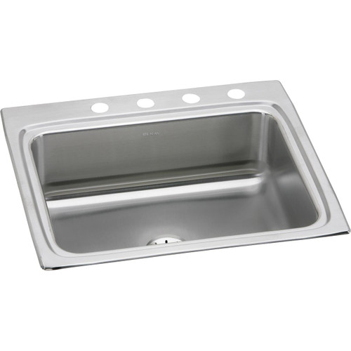 Elkay Lustertone Classic Stainless Steel 25" x 22" x 8-1/8", 4-Hole Single Bowl Drop-in Sink with Perfect Drain