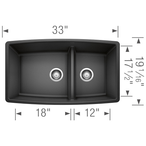 Blanco 441312 Performa Medium 1.75 Bowl: Anthracite Undermount Blanco 441312 Performa Medium 1.75 Bowl: Anthracite Undermount
