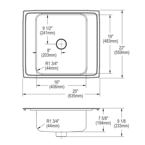 Elkay Lustertone Classic Stainless Steel 25" x 22" x 7-5/8" Single Drop-in Classroom Sink w/Perfect Drain Grid
