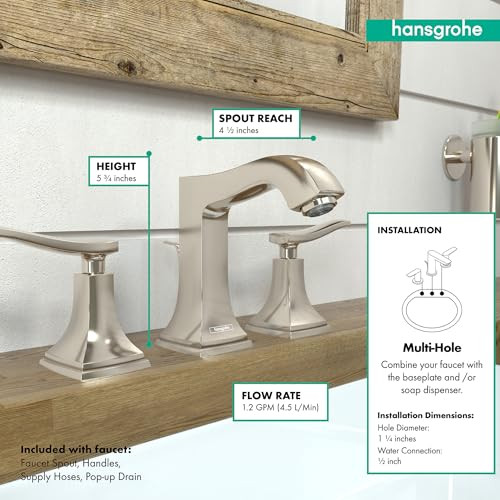 Hansgrohe 31330831 Metropol Classic Widespread Faucet 110 with Lever Handles and Pop-Up Drain, 1.2 GPM in Polished Nickel