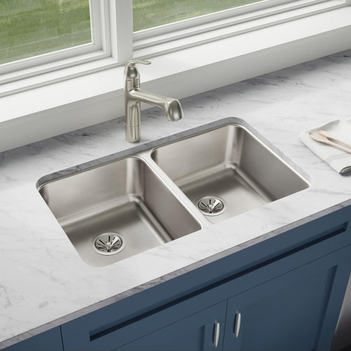 Elkay Lustertone Classic Stainless Steel 30-3/4" x 18-1/2" x 7-7/8", Equal Double Bowl Undermount Sink