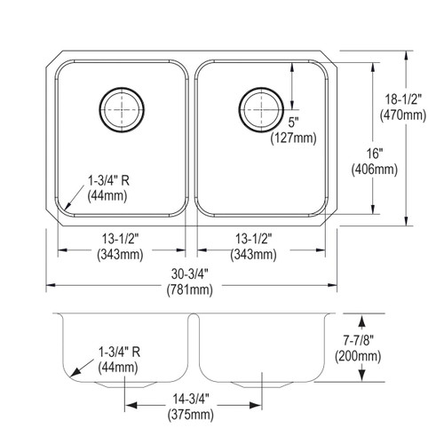 Elkay Lustertone Classic Stainless Steel 30-3/4" x 18-1/2" x 7-7/8", Equal Double Bowl Undermount Sink