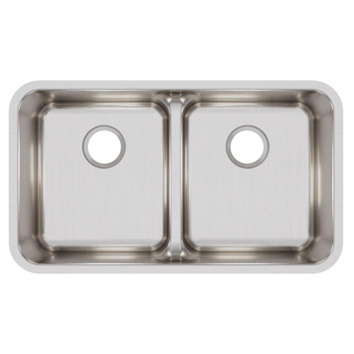 Elkay Lustertone Classic Stainless Steel 32-1/16" x 18-1/2" x 8", Equal Double Bowl Undermount Sink with Aqua Divide