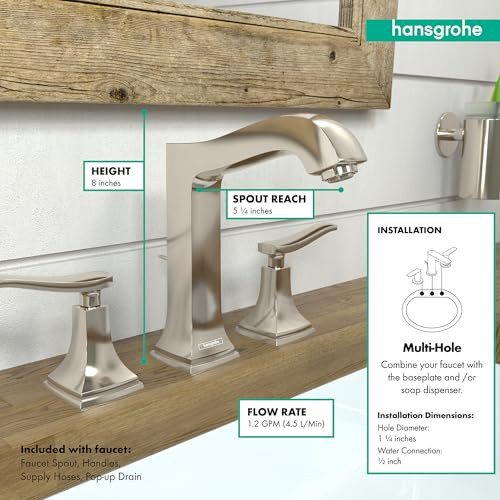 Hansgrohe 31331831 Metropol Classic Widespread Faucet 160 with Lever Handles and Pop-Up Drain, 1.2 GPM in Polished Nickel