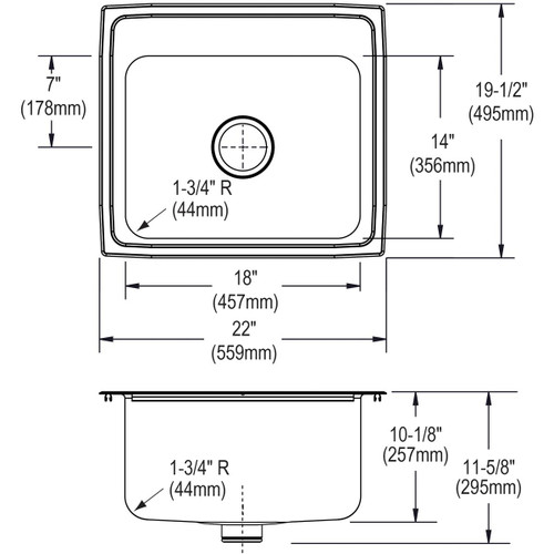 Elkay Lustertone Classic Stainless Steel 22" x 19-1/2" x 10-1/8" 2-Hole Single Bowl Drop-in Sink with Perfect Drain