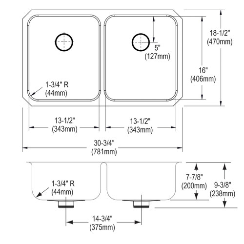 Elkay Lustertone Classic Stainless Steel 30-3/4" x 18-1/2" x 7-7/8", Double Bowl Undermount Sink w/ Perfect Drain