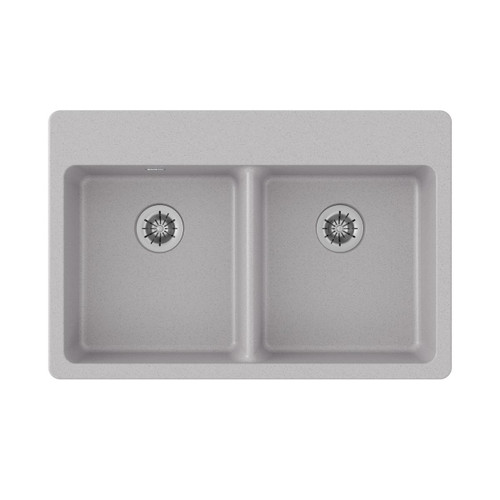 Elkay Quartz Classic 33" x 22" x 5-1/2", Double Bowl Drop-in ADA Sink with Perfect Drain, Greystone