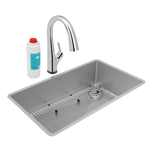 Elkay Crosstown 18 Gauge Stainless Steel 31-1/2" x 18-1/2" x 9" Single Bowl Undermount Sink Kit with Filtered Faucet